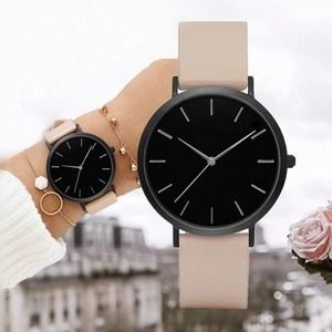 New Fashion Luxury Women Leather Band Stainless Steel Quartz Analog Wrist Watch